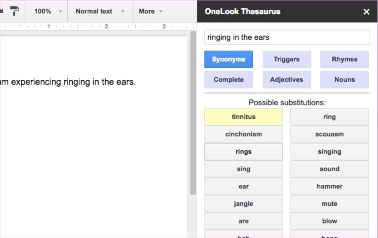 Onelook for google docs