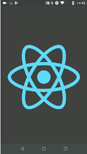Tela inicial do logotipo nativo React no dispositivo móvel