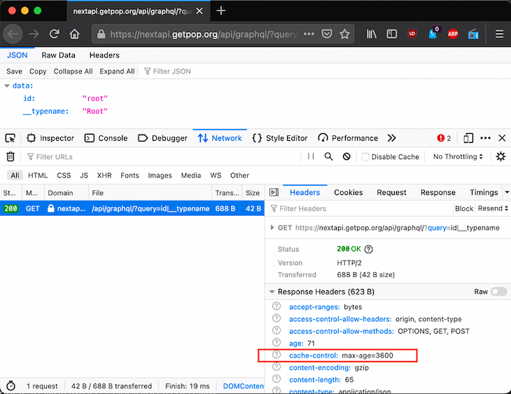 Site DevTool inspecionando cache de HTTP para GraphQL