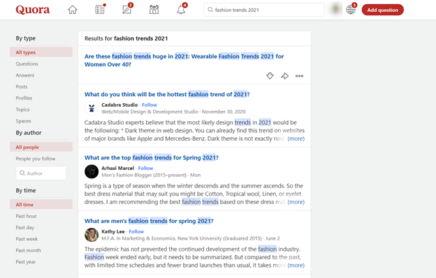 Encontrar perguntas e respostas no Quora