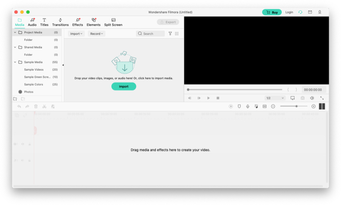 Clique em Importar e selecione os arquivos no aplicativo Wondershare Filmora X