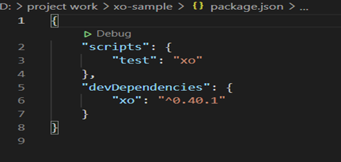 Captura de tela do código após a instalação bem-sucedida do XO