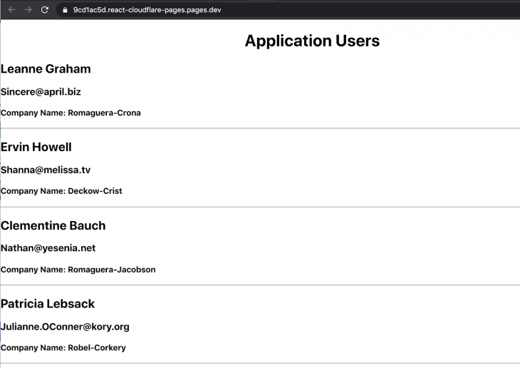 Screenshot of application users app deployed via Cloudflare pages