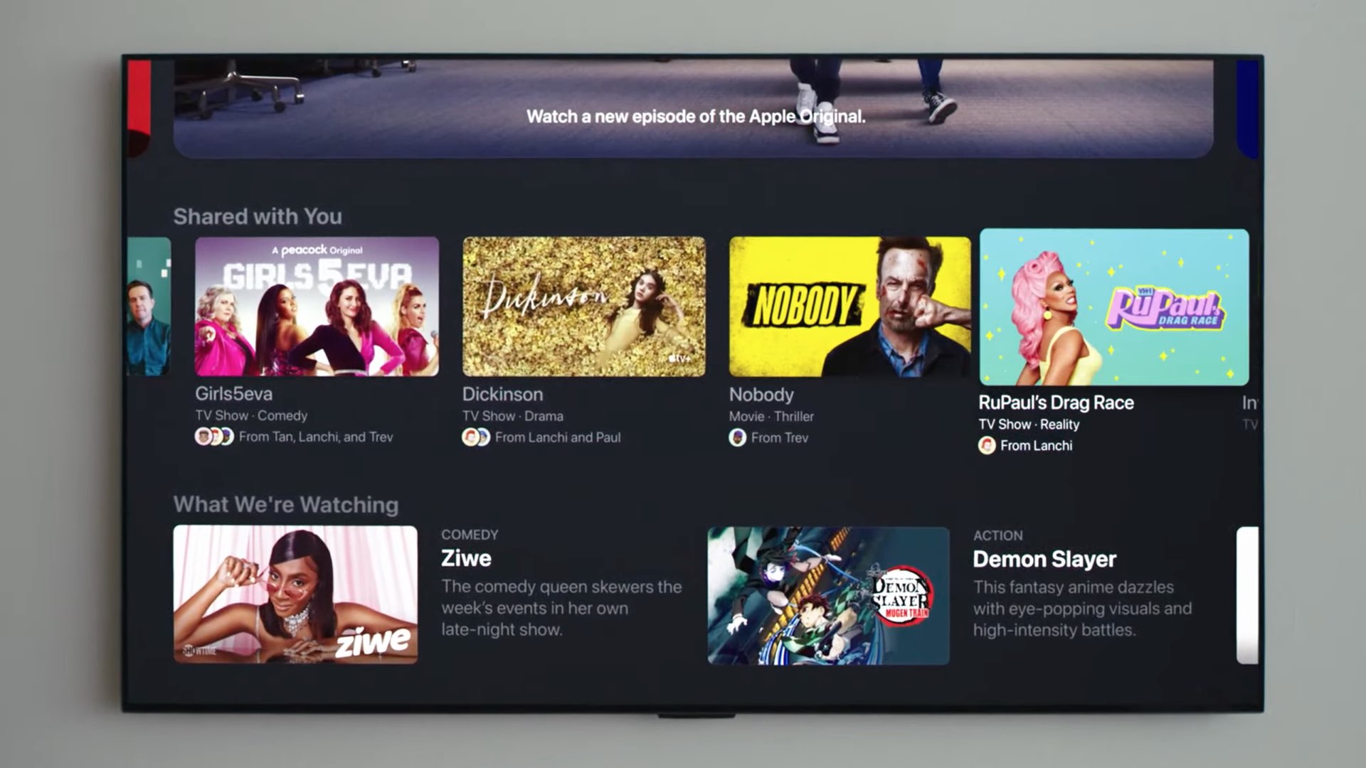 Uma imagem que mostra o aplicativo Apple TV no tvOS 15 com a seção