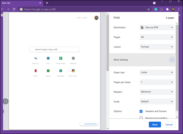 Alterar configurações de impressão padrão Chrome