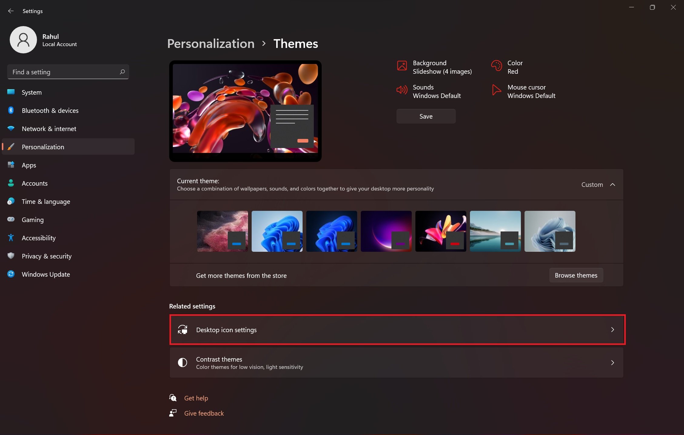 Configurações do ícone da área de trabalho do Windows 11