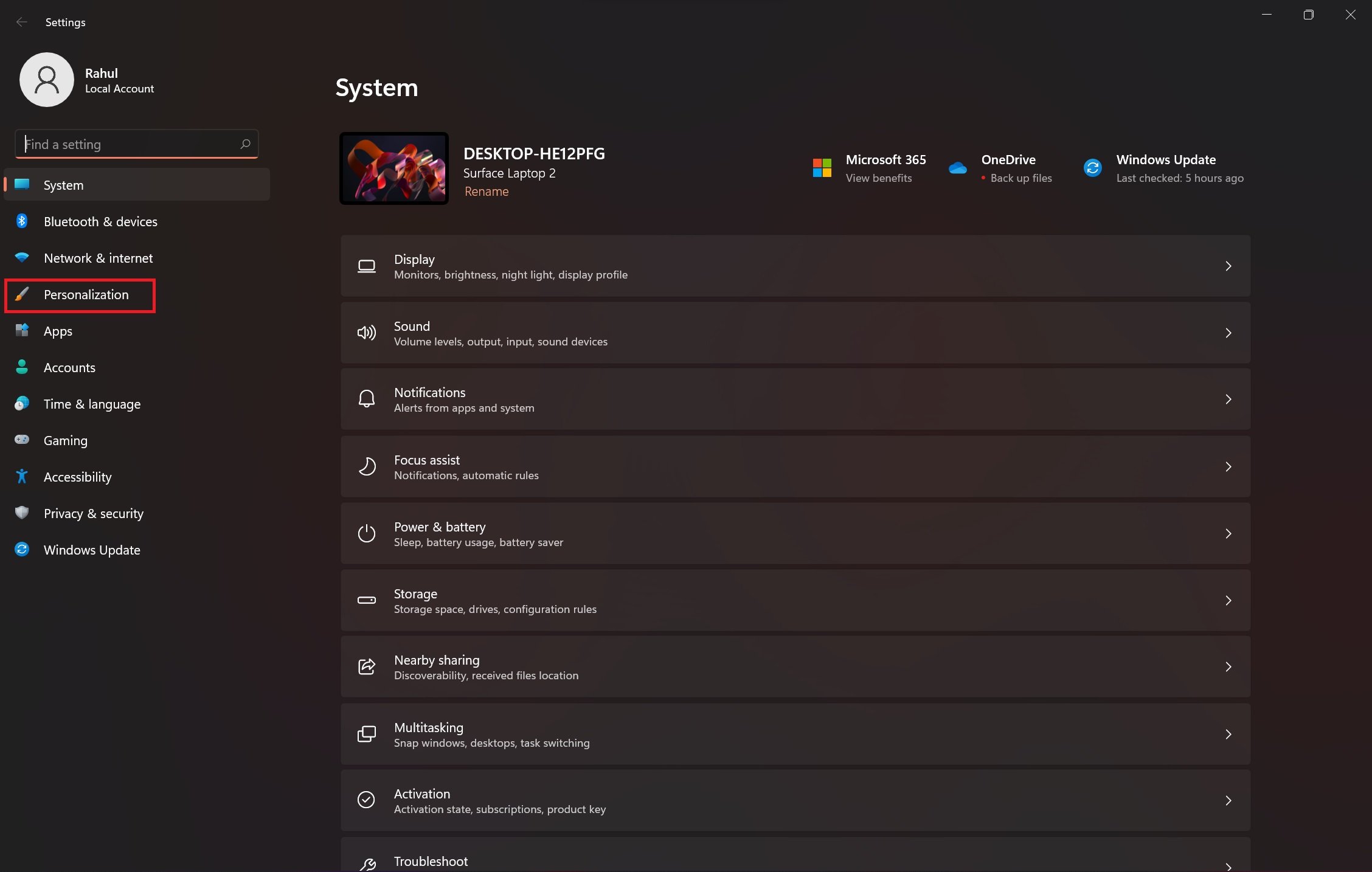 Aplicativo de configurações do Windows 11