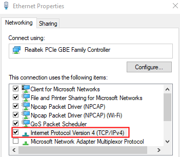 Configurações de Ipv4
