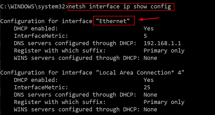 Ip Mostrar detalhes de configuração Min
