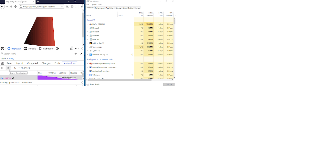 Inspect Tool Displaying CPU Consumption Of CSS Animations