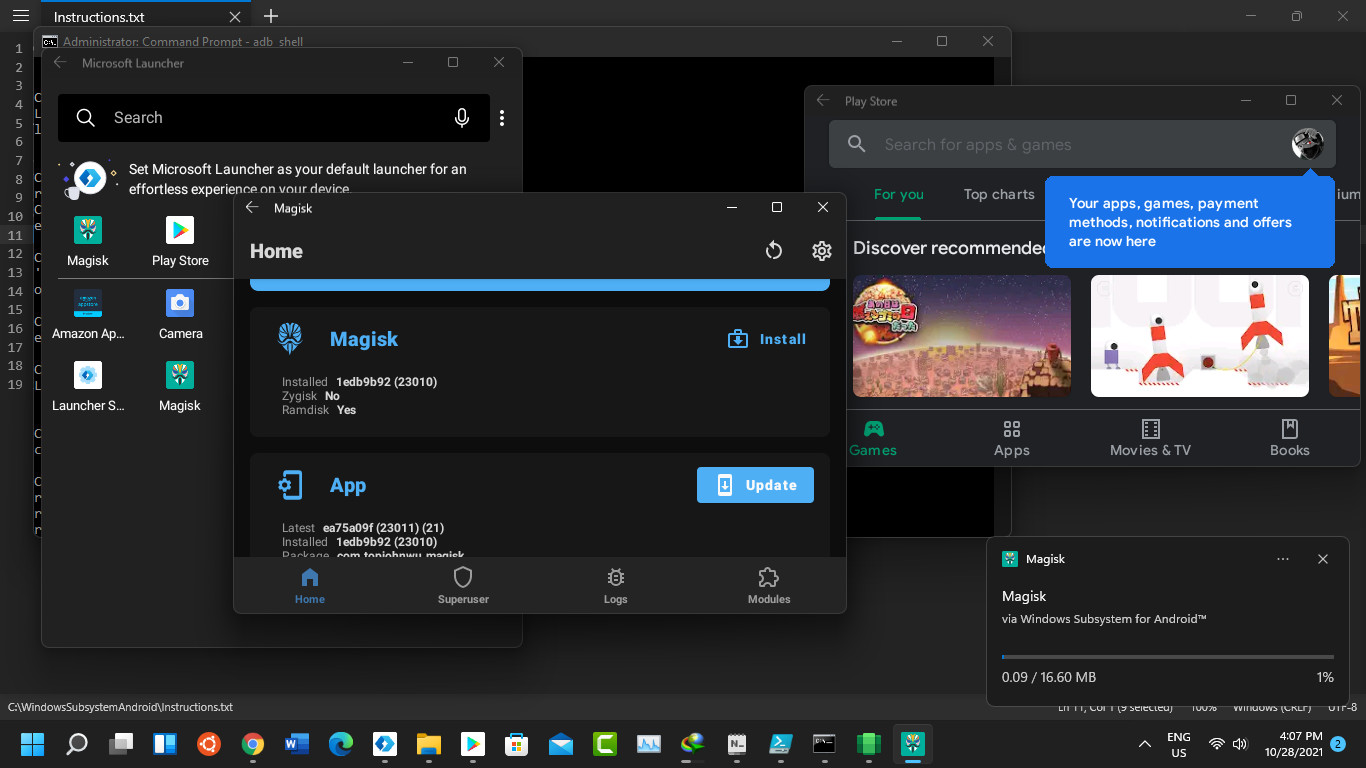 Como fazer root no subsistema do windows para android usando magisk