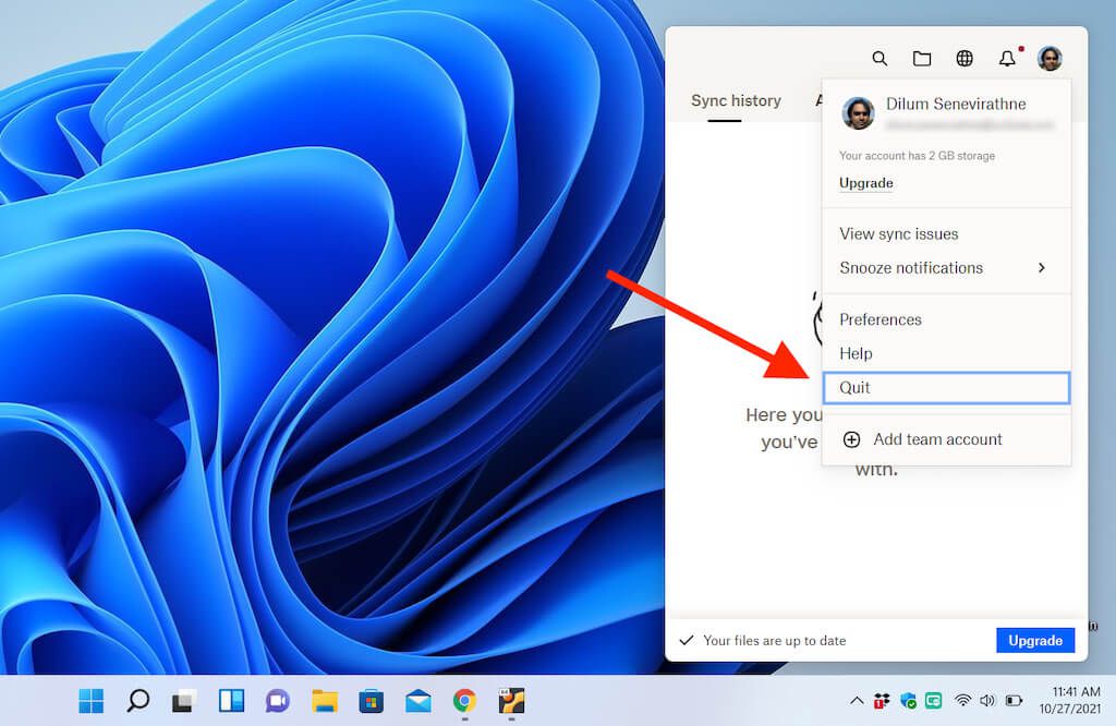 how to quit dropbox on mac