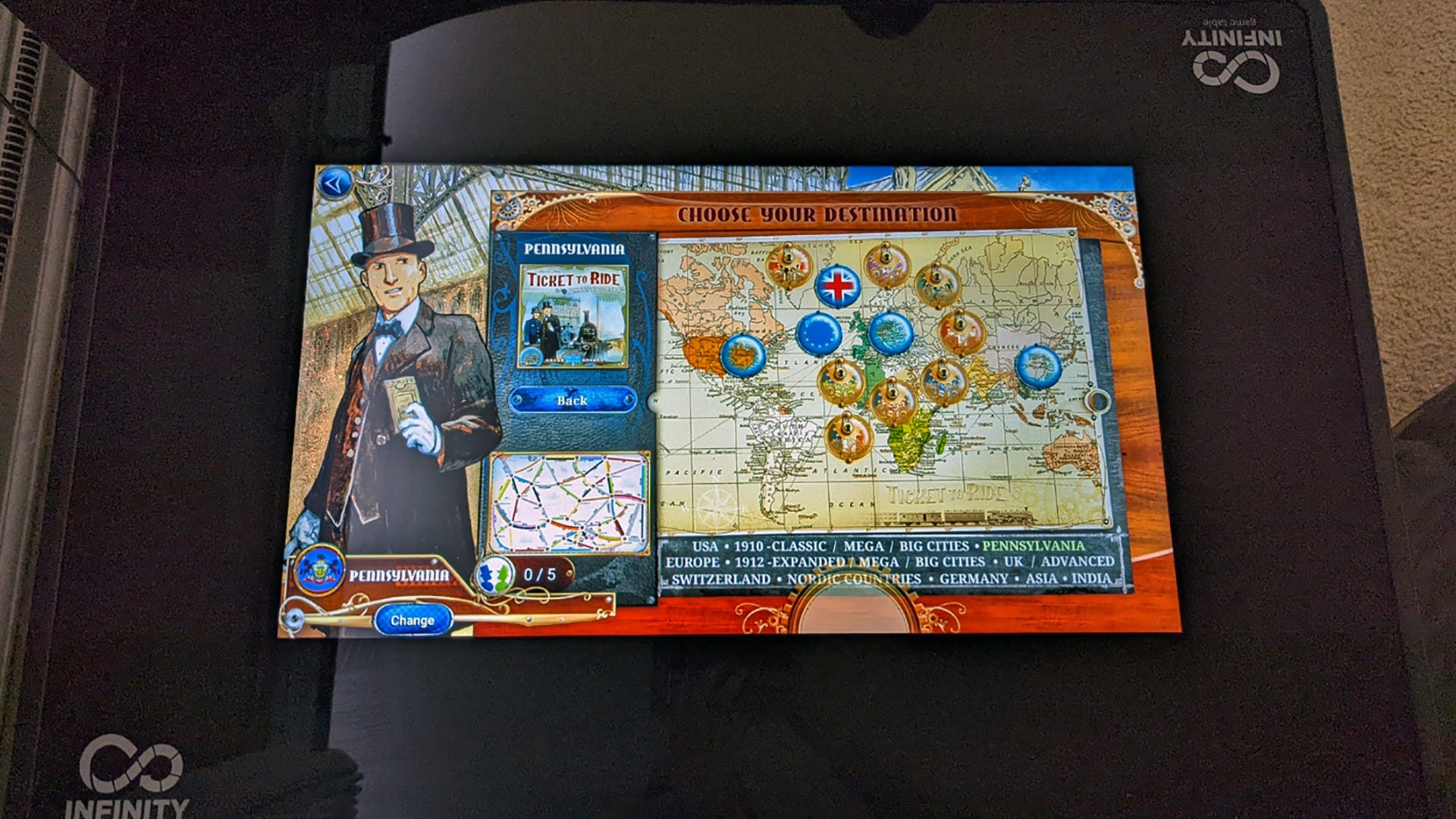 Prática com'Ticket to Ride'para a mesa de jogo Infinity de Arcade1Up