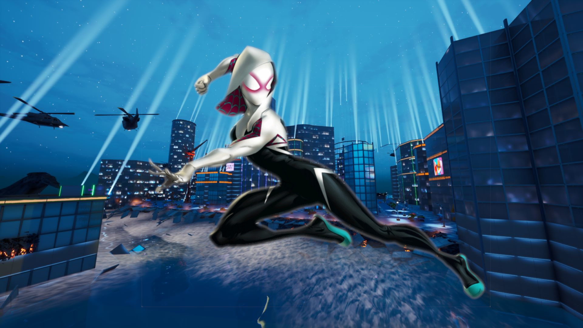 A skin da Fortnite Spider-Gwen do jogo Into the Spider-Verse para a